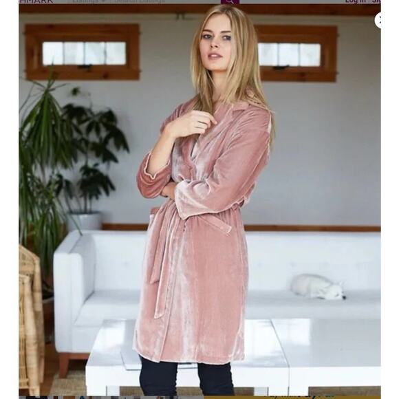 Emerson Fry Studio Coat In Blush Velvet Size 2 Belted Pockets Silk Blend Velvet - Picture 7 of 14